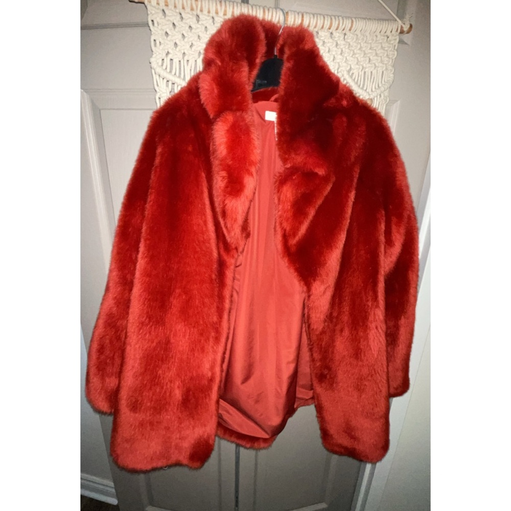 H and M red fur coat